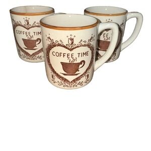 Vintage Japan Brown Coffee Cup Mug Coffee Time Set Of 3 MCM Retro Cottage
